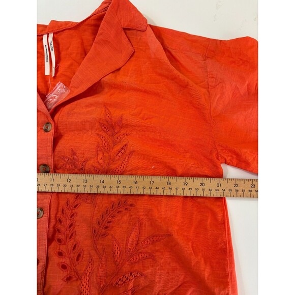 Anthropologie Blouse Top Women Small Orange Pineapple Eyelet Button Up Oversized - Picture 8 of 9